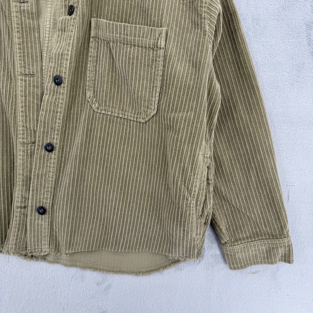 Zara Corduroy Shirt Jacket Olive Green Raw‎ Hem Shacket 100%Cotton Womens Size L - Picture 10 of 12